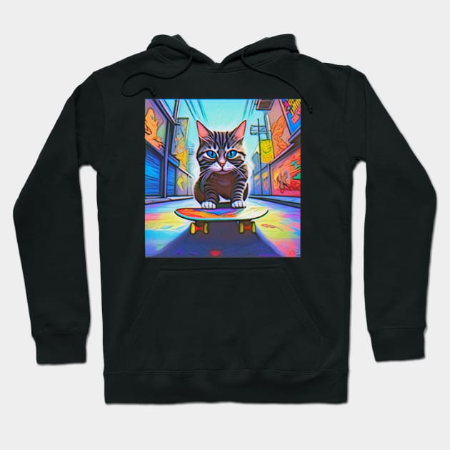 Cool Skateboarding Cat Hoodie by ROLLIE MC SCROLLIE